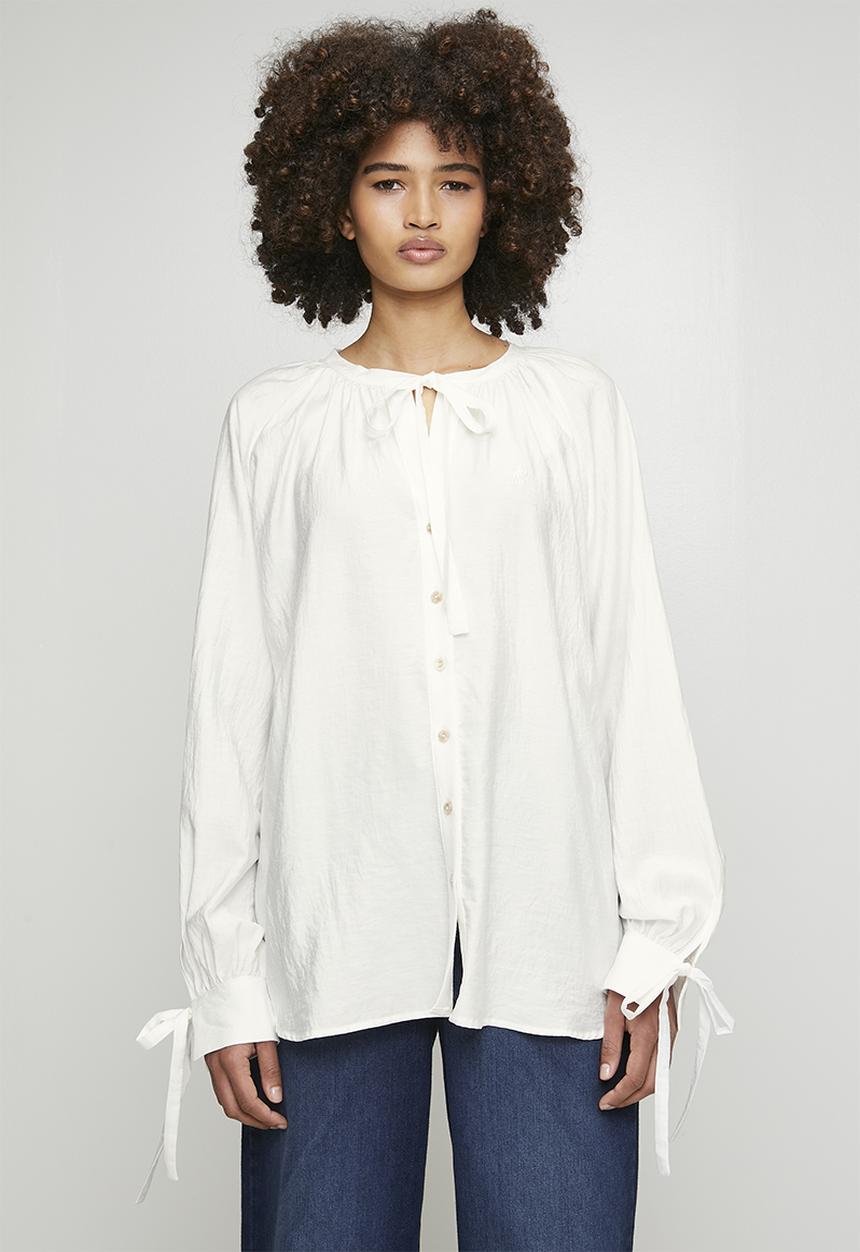 POLO - Wmn Giselle Long Sleeve Sheer Tie Blouse - Off White
