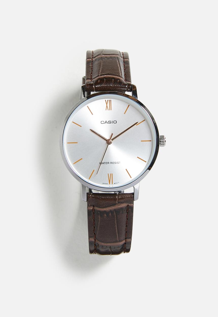 Casio - Analog Round Brwn Ltr Silv Dial - Brown