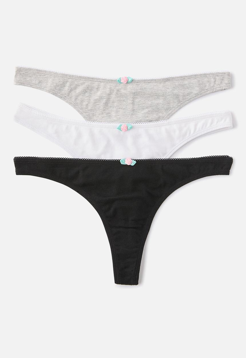 Cotton On - Cotton comfy g-string brief 3 pack - black/white/grey marle