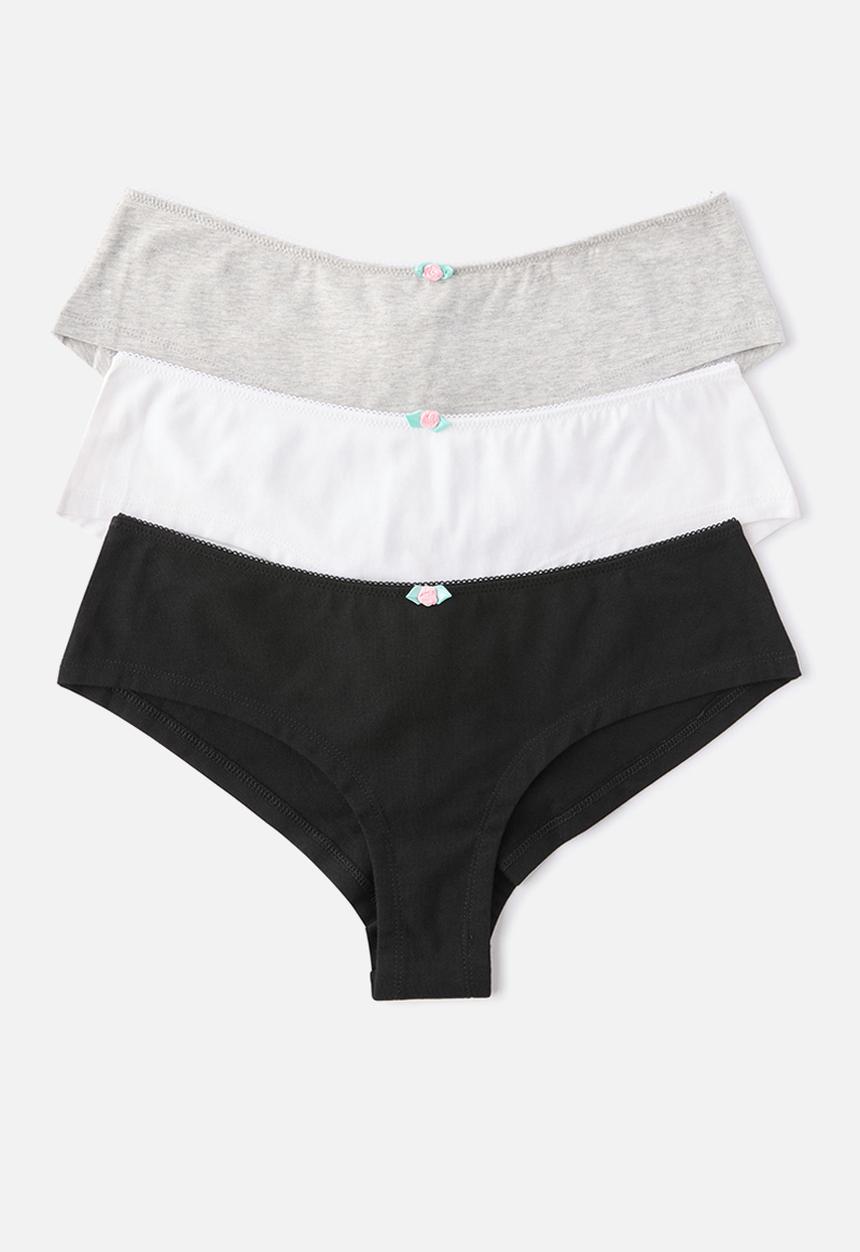 Cotton On - Cotton comfy cheeky boyshort 3 Pack - black/white/grey marle
