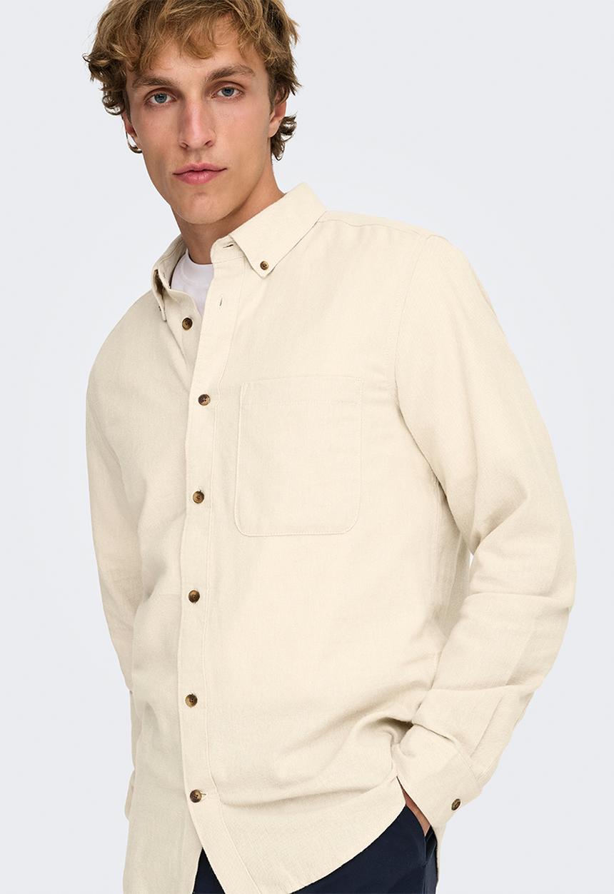 Only & Sons - ONSGUDMUND Slim 1 Pocket Solid Shirt - Silver Lining