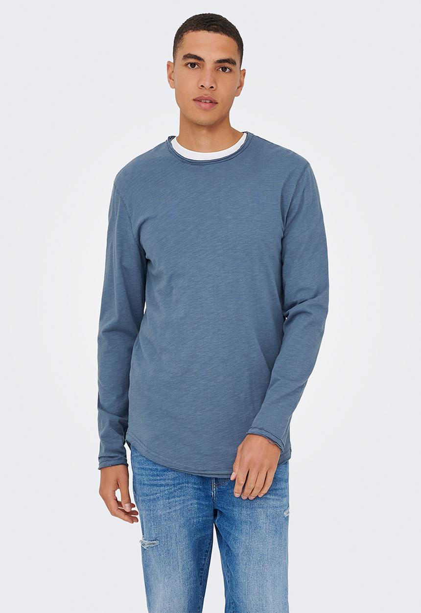 Only & Sons - ONSBENNE Longy Long Sleeve Tee - Vintage Indigo