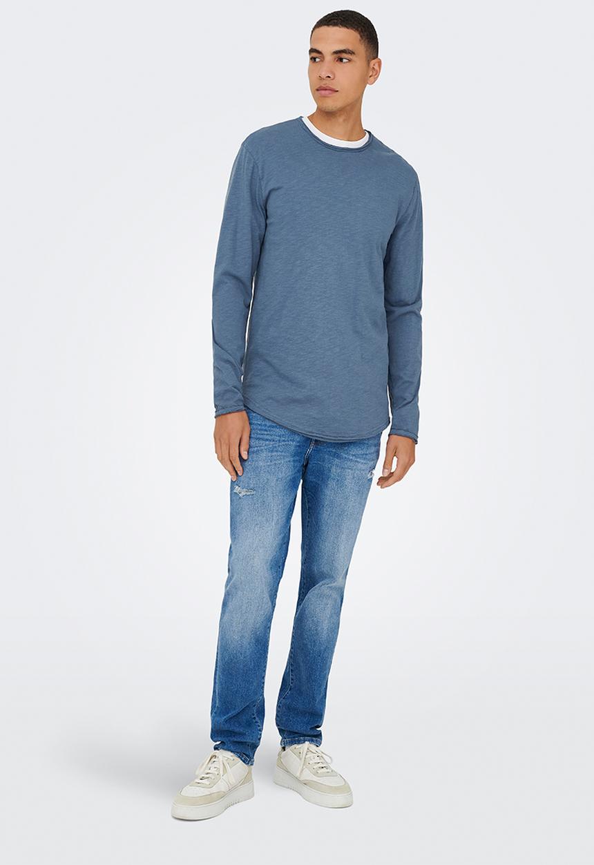 Only & Sons - ONSBENNE Longy Long Sleeve Tee - Vintage Indigo