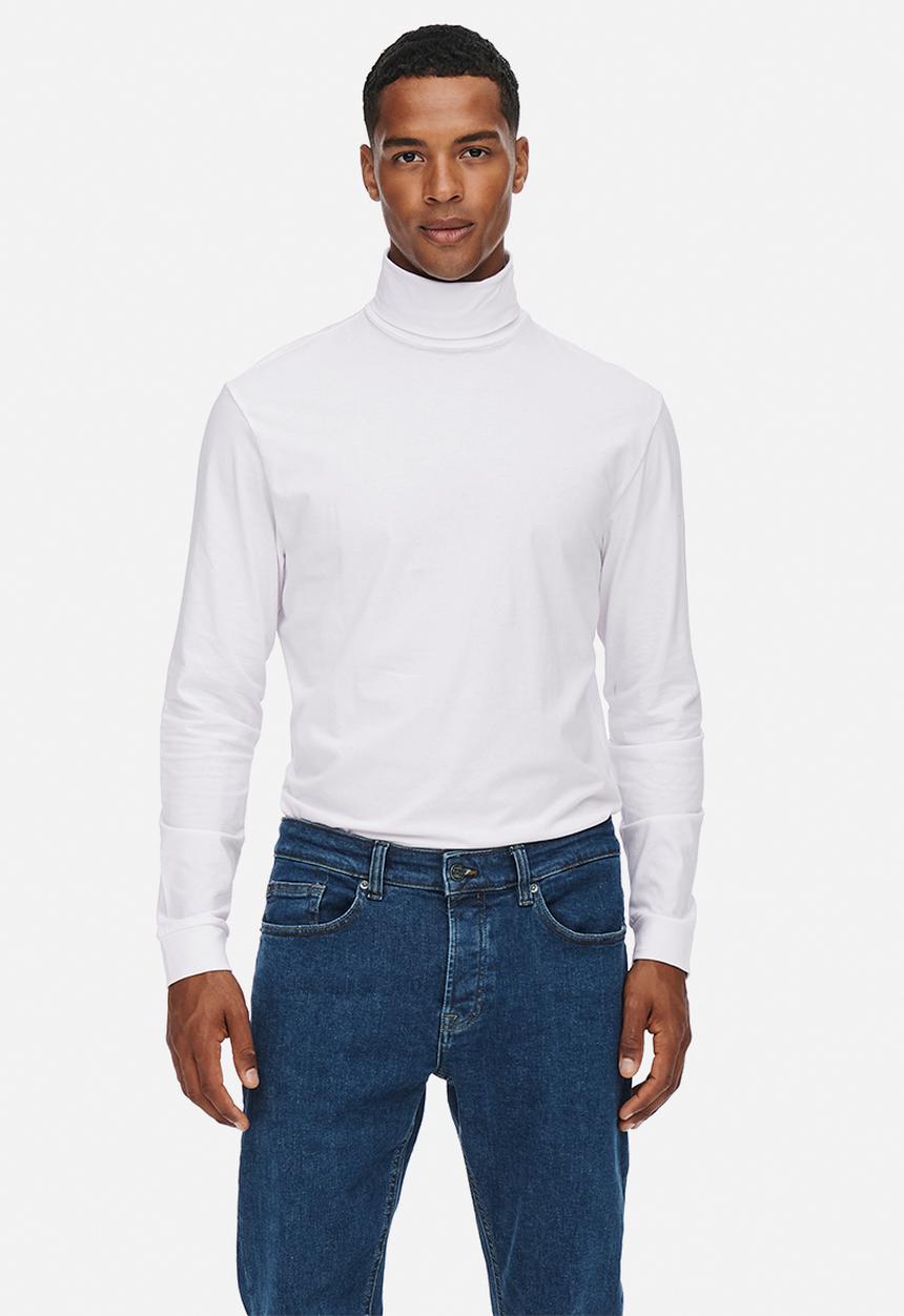 Only & Sons - ONSMICHAN Slim Long Sleeve Roll Neck Tee - White