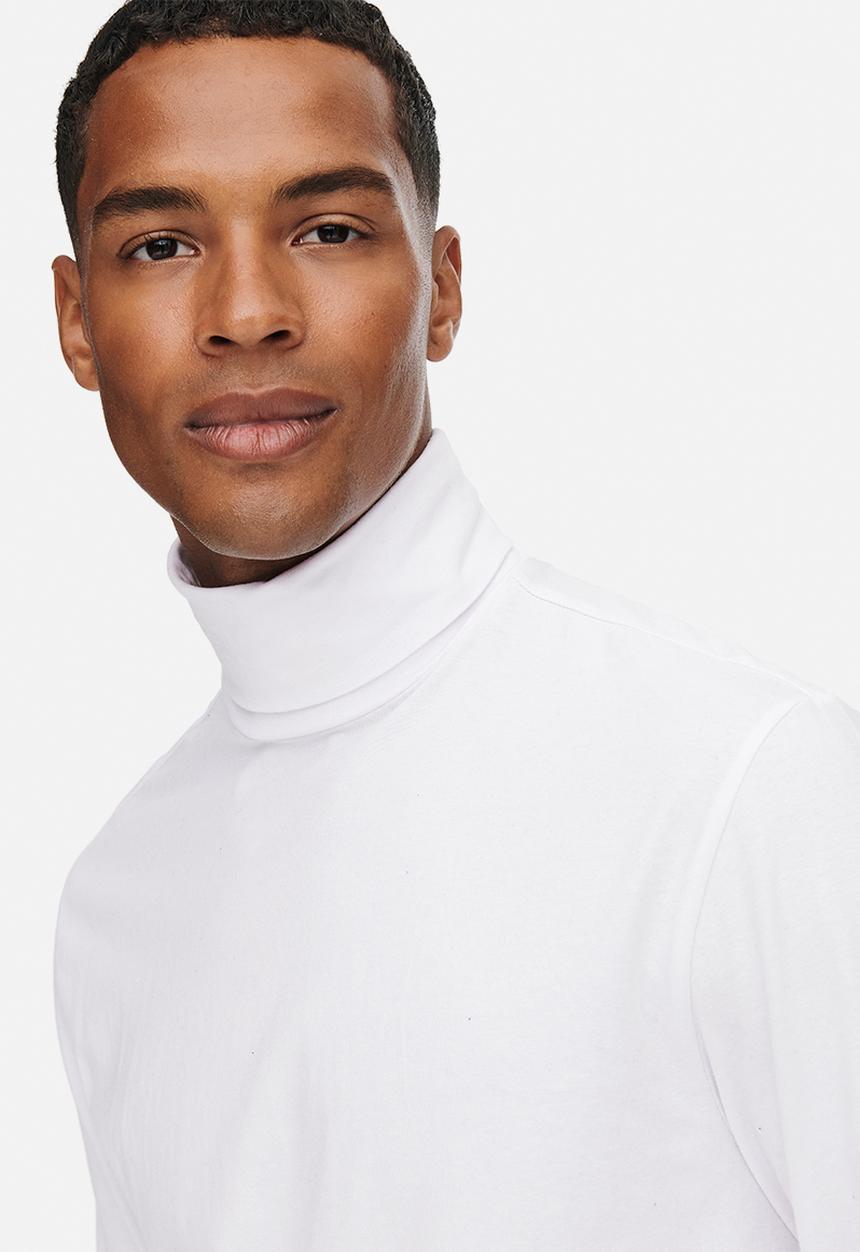 Only & Sons - ONSMICHAN Slim Long Sleeve Roll Neck Tee - White