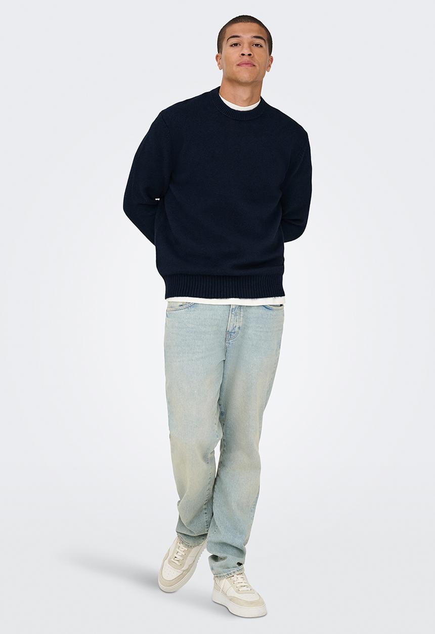 Only & Sons - ONSJAMES Relaxed Fit Crew Knit - Dark Sapphire