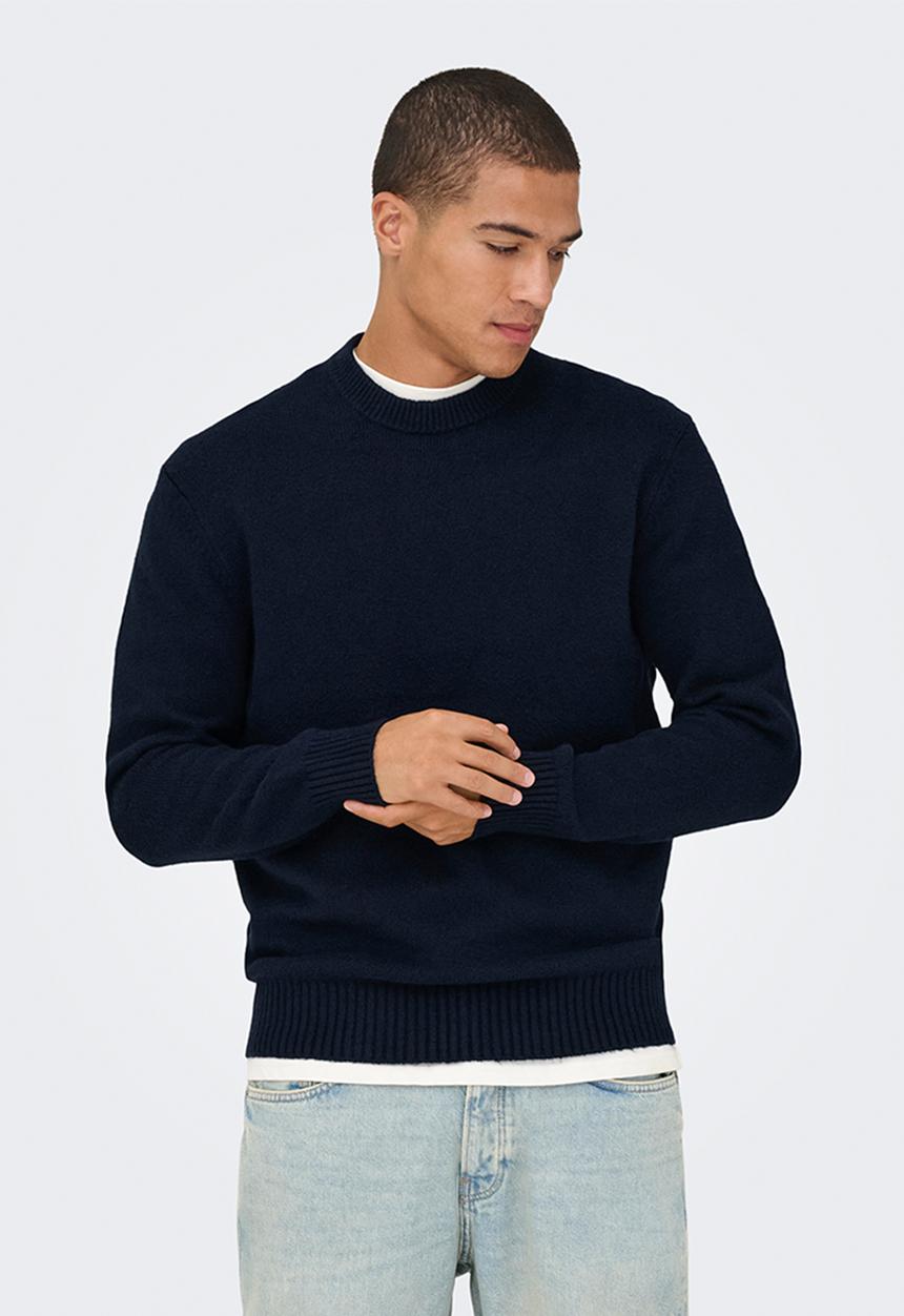 Only & Sons - ONSJAMES Relaxed Fit Crew Knit - Dark Sapphire