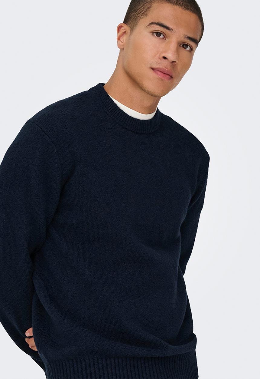 Only & Sons - ONSJAMES Relaxed Fit Crew Knit - Dark Sapphire
