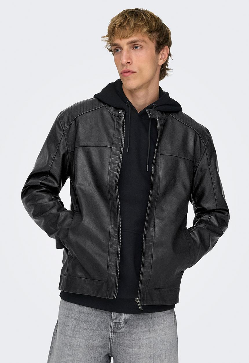 Only & Sons - ONSMIKE PU Racer Jacket Otw - Black