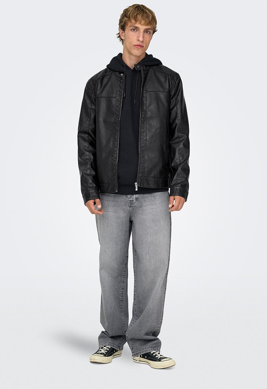 Only & Sons - ONSMIKE PU Racer Jacket Otw - Black