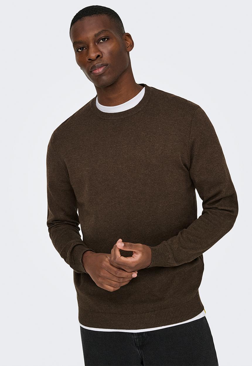 Only & Sons - ONSLOUI Regular Melange Crew Knit - Coffee Bean