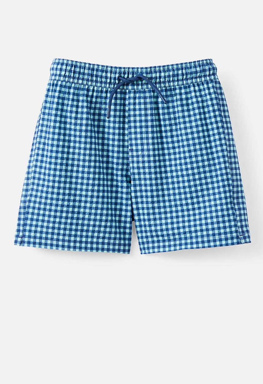 Cotton On - Bailey Boardshort - Gingham Squid Ink/Aquamarine