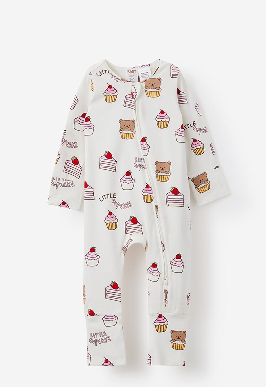 Cotton On - The Long Sleeve Zip Romper - Vanilla/Cupcakes