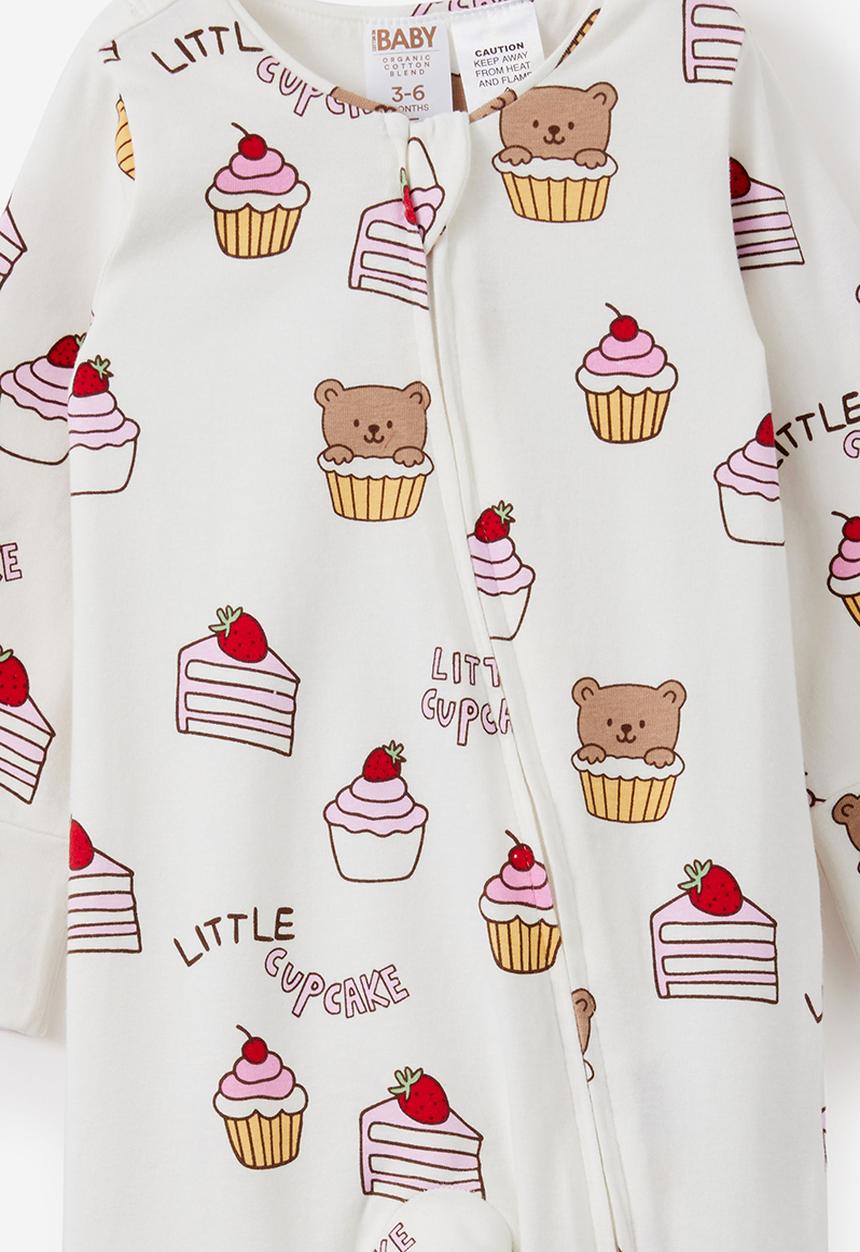 Cotton On - The Long Sleeve Zip Romper - Vanilla/Cupcakes