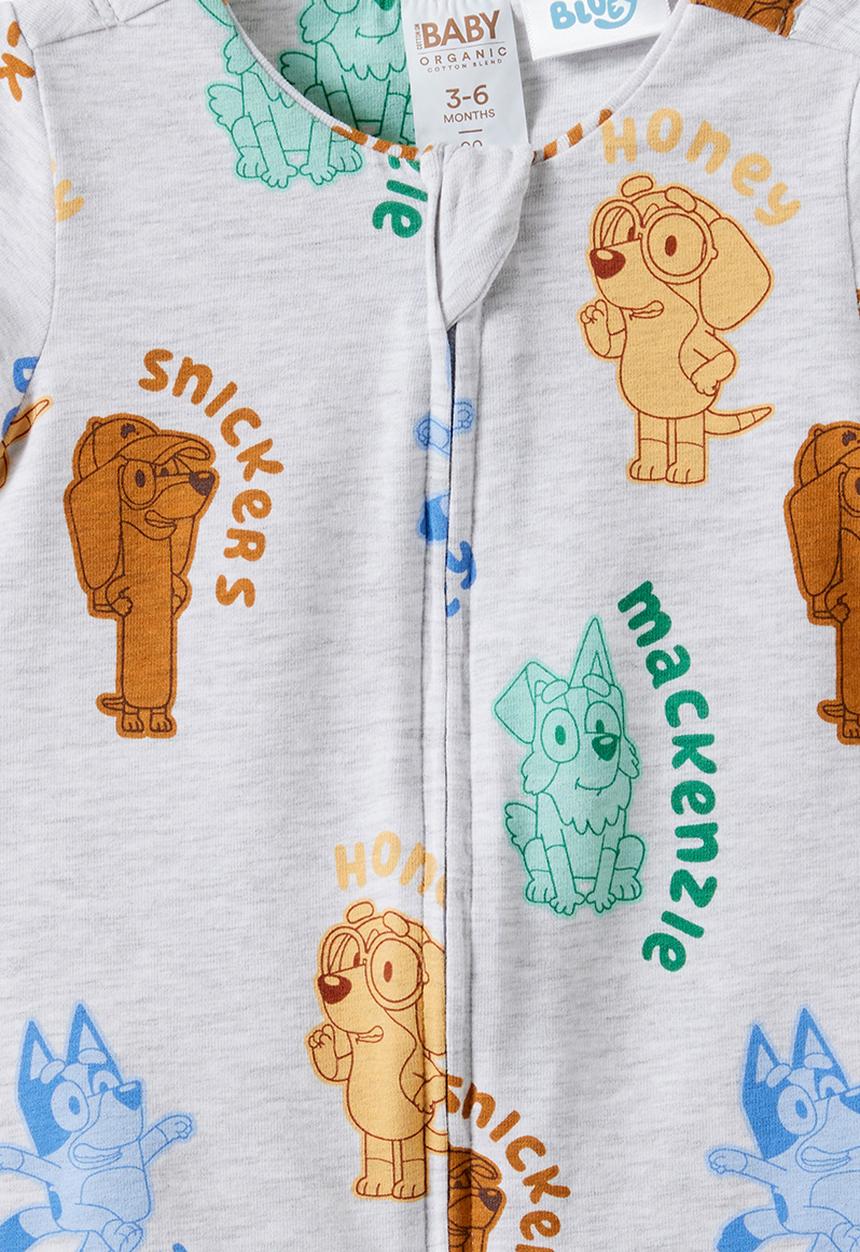 Cotton On - The Short Sleeve Zip Romper License - Lcn Blu Snow Marle/Bluey & Friends