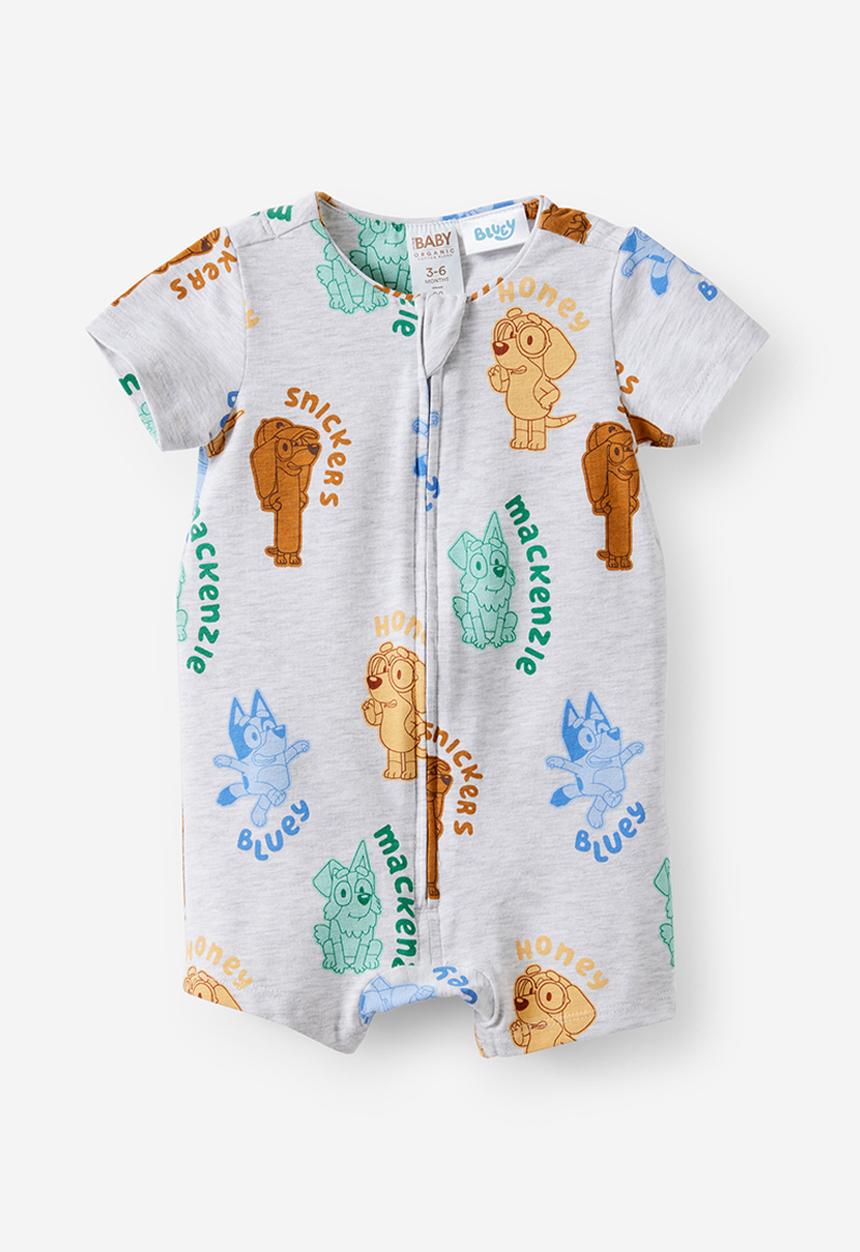 Cotton On - The Short Sleeve Zip Romper License - Lcn Blu Snow Marle/Bluey & Friends