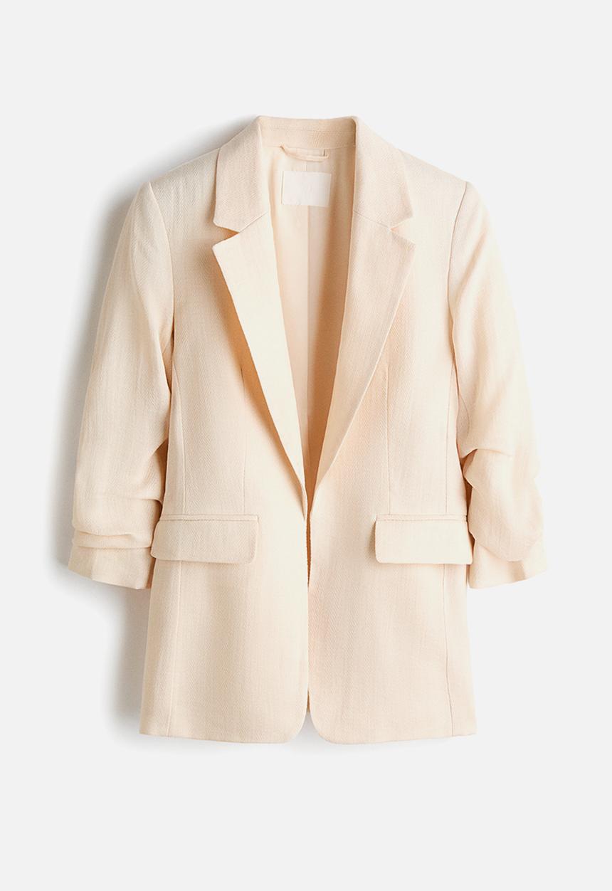 H&M - Gathered-sleeve blazer - cream