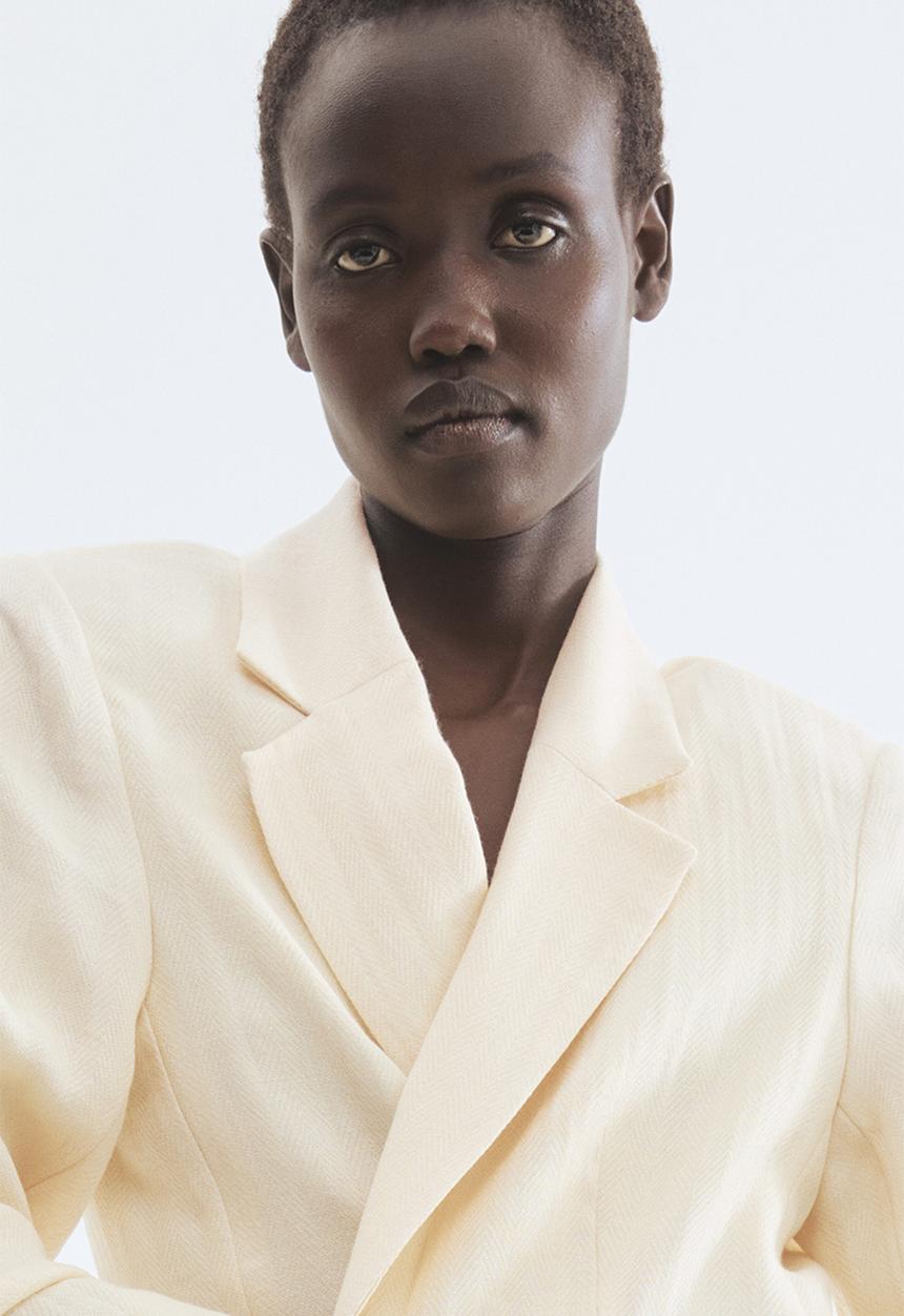 H&M - Gathered-sleeve blazer - cream