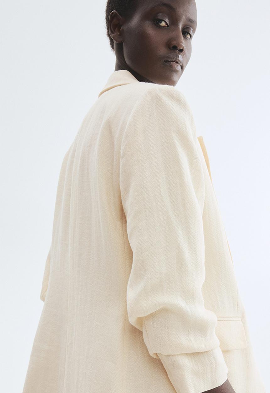 H&M - Gathered-sleeve blazer - cream