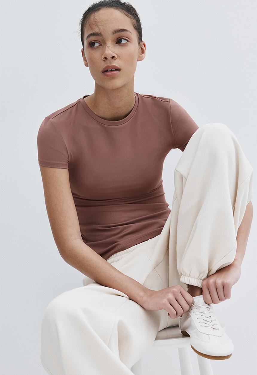 H&M - Fitted microfibre t-shirt - dusty pink