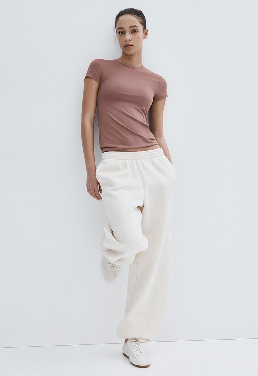 H&M - Fitted microfibre t-shirt - dusty pink