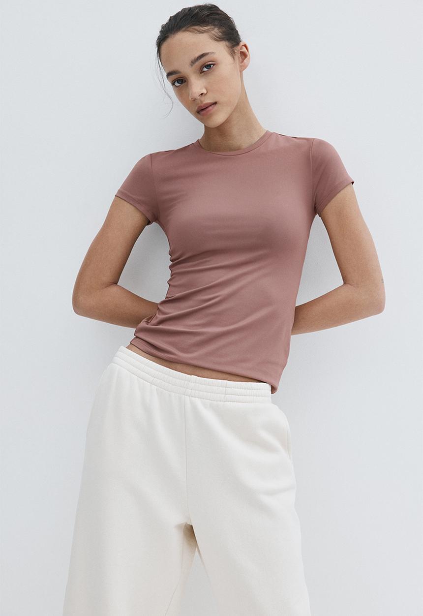 H&M - Fitted microfibre t-shirt - dusty pink