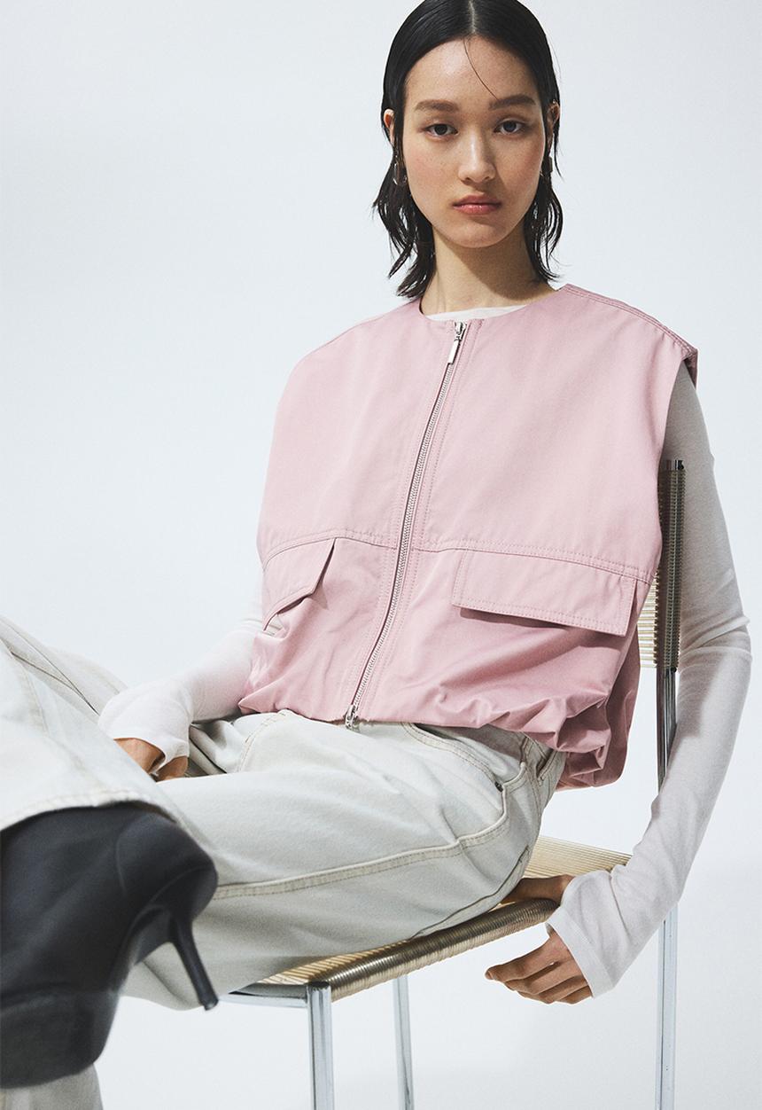 H&M - Bubble-hem gilet - light pink