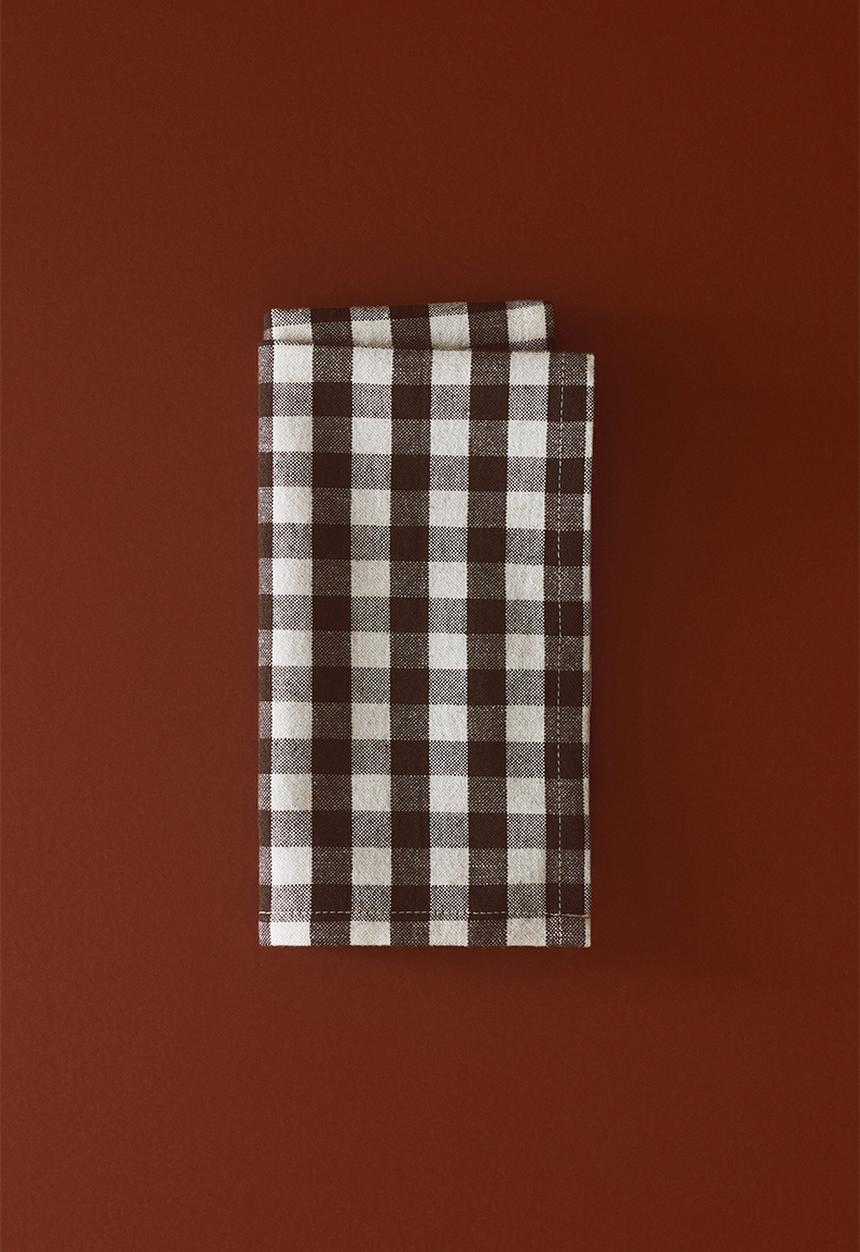 H&M - 4-pack cotton napkins - dark brown/gingham check