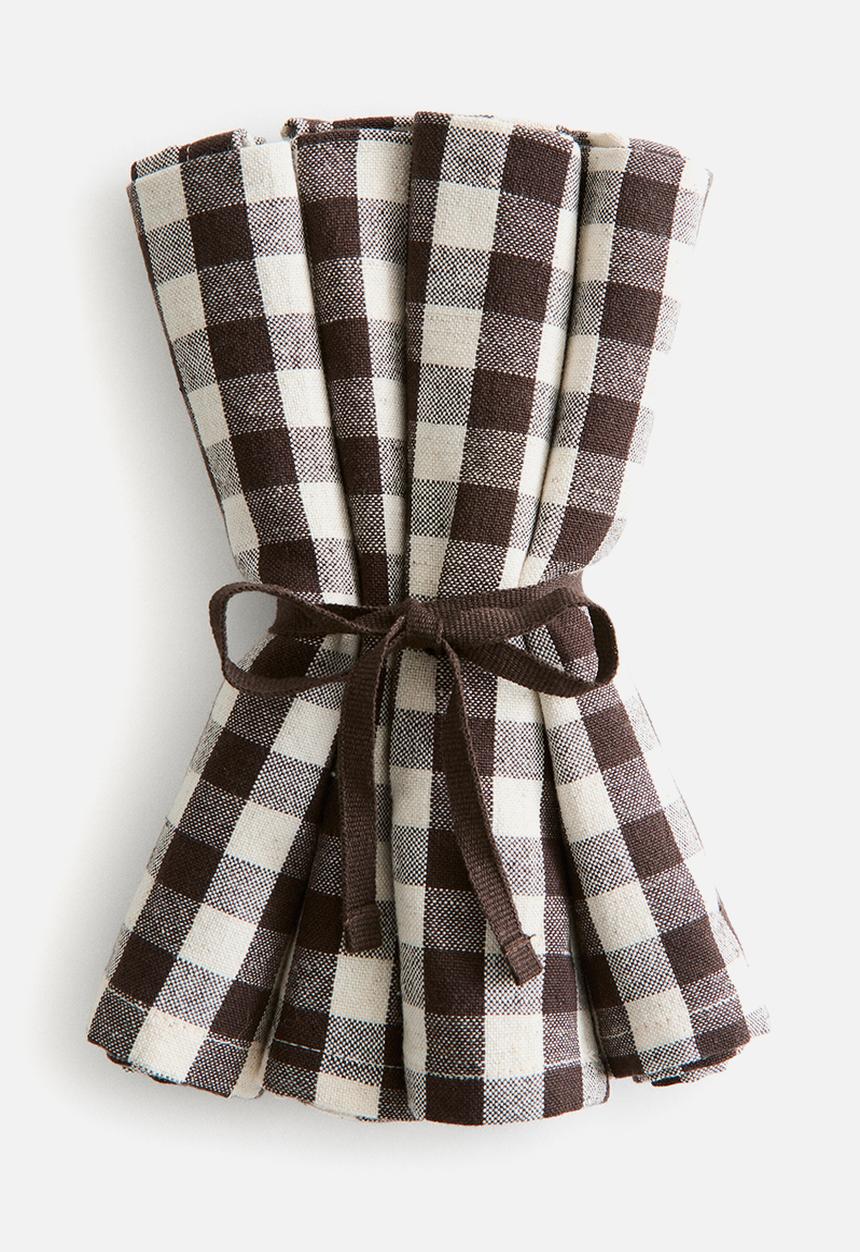 H&M - 4-pack cotton napkins - dark brown/gingham check