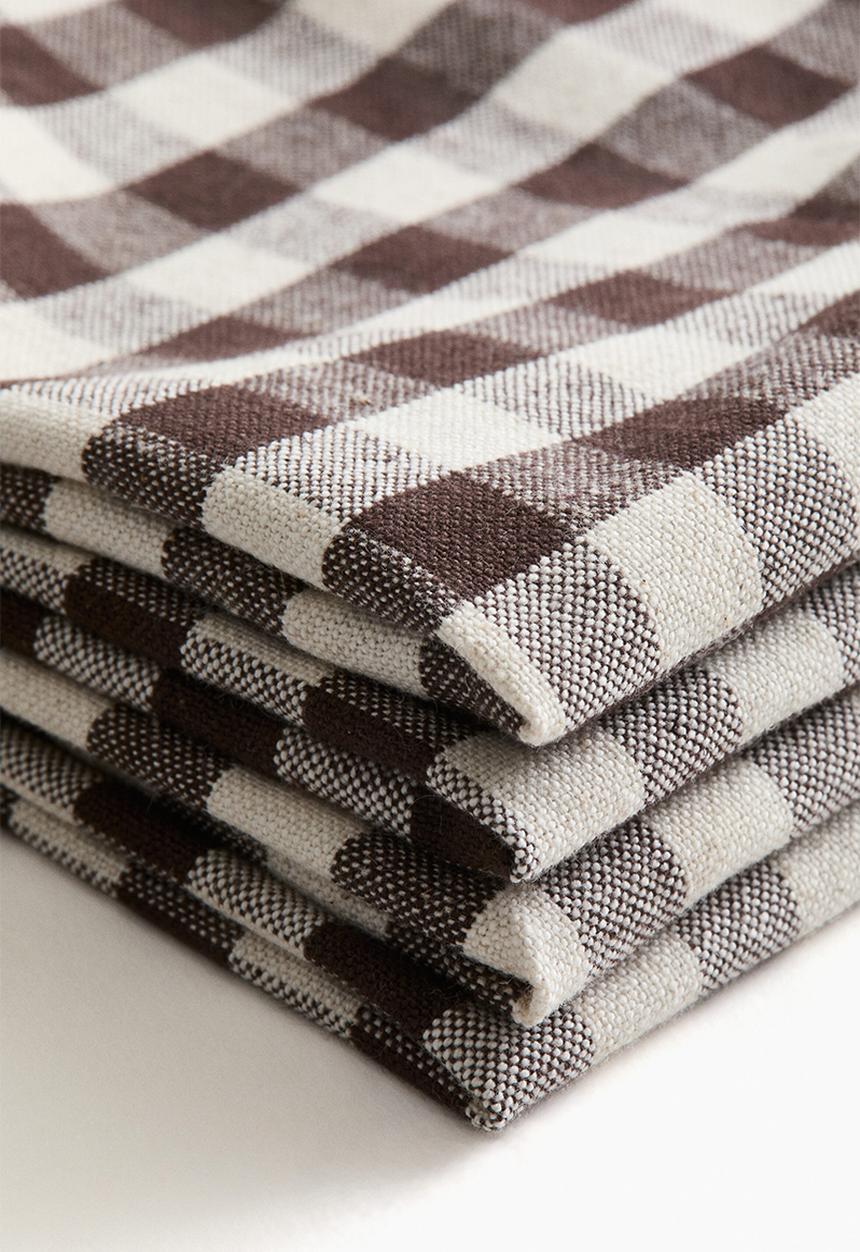 H&M - 4-pack cotton napkins - dark brown/gingham check