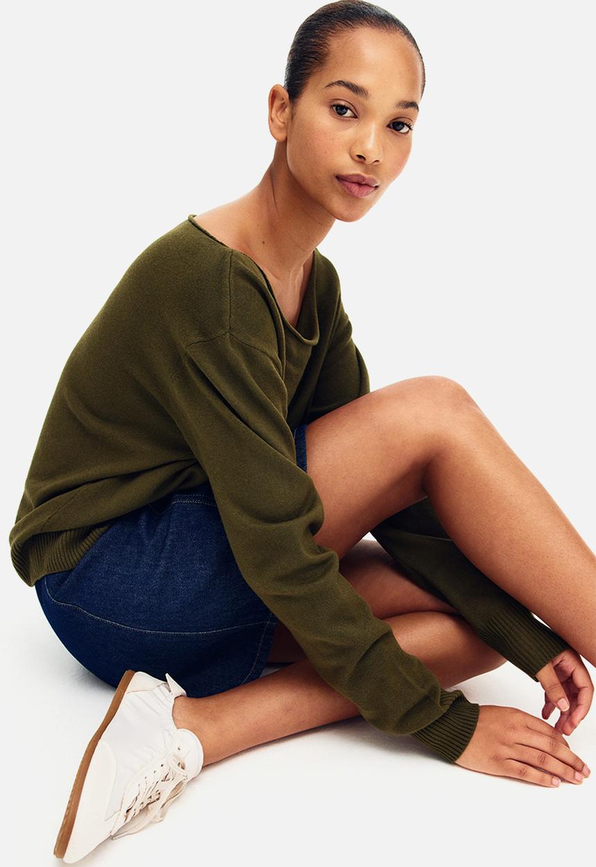H&M - Off-the-shoulder jumper - olive green