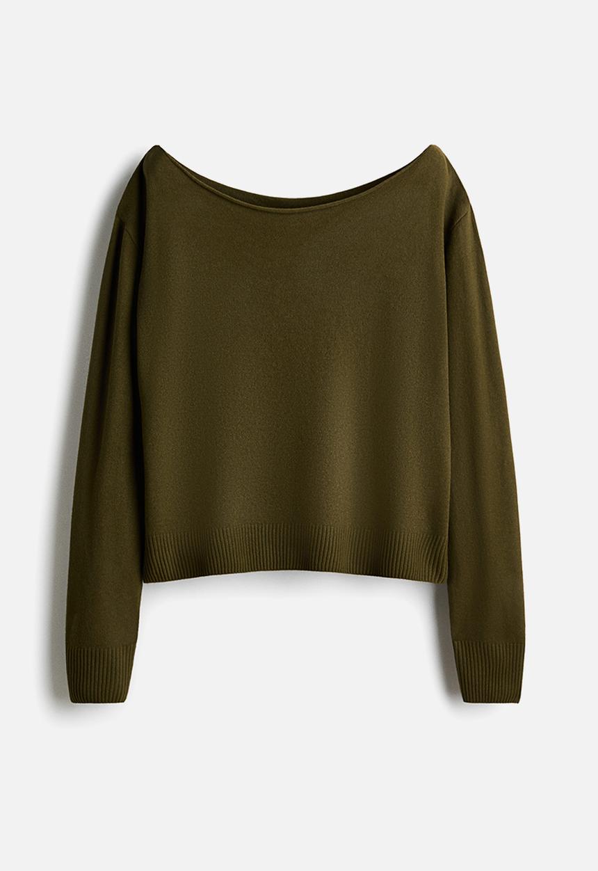 H&M - Off-the-shoulder jumper - olive green