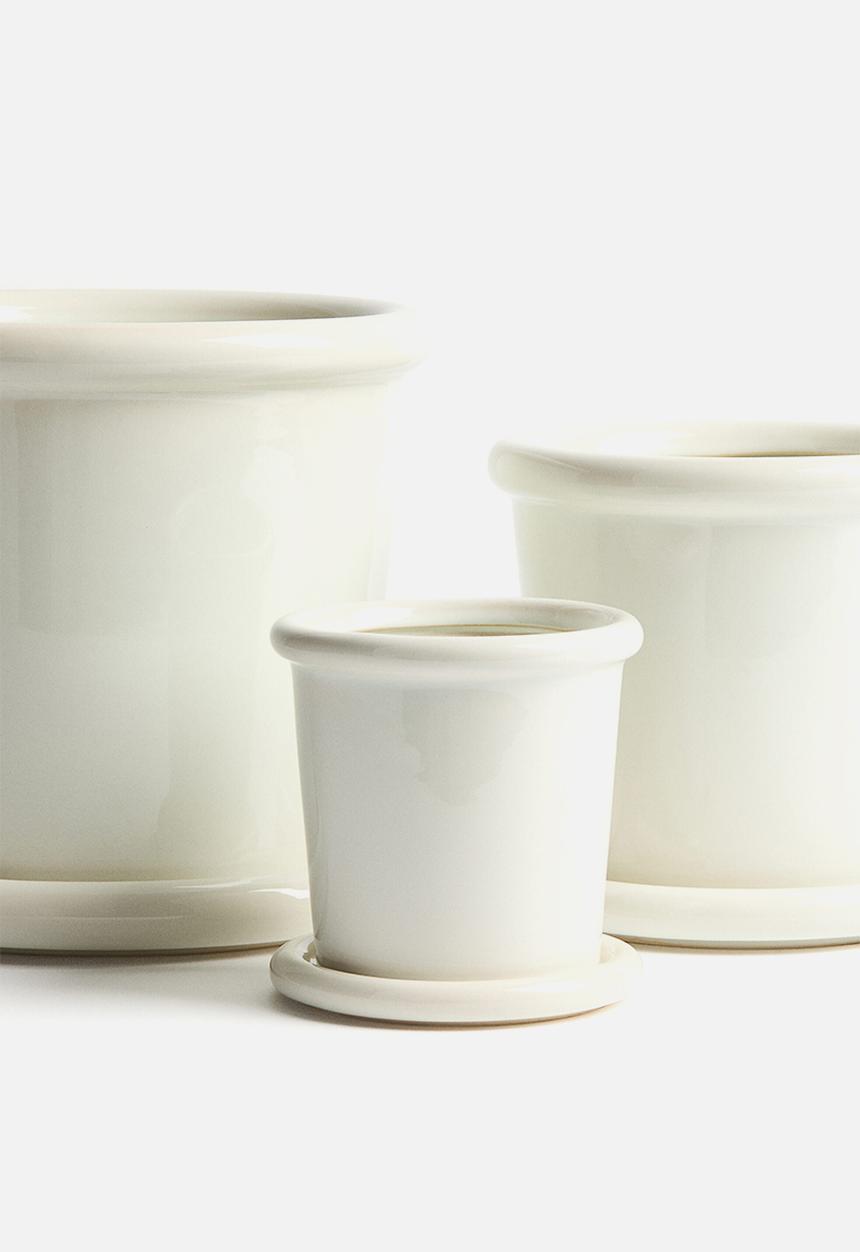 H&M - Extra-small stoneware plant pot with saucer - white