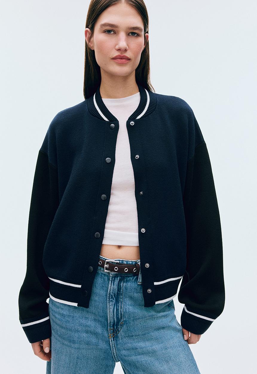 H&M - Knitted baseball jacket - navy blue