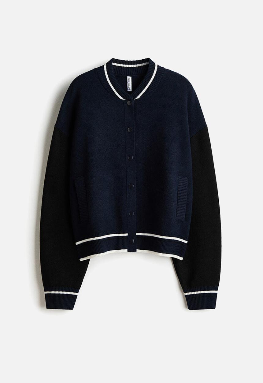 H&M - Knitted baseball jacket - navy blue