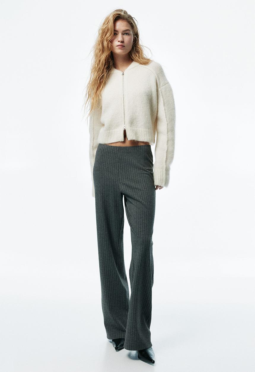 H&M - Pull-on jersey trousers - grey marl/pinstriped