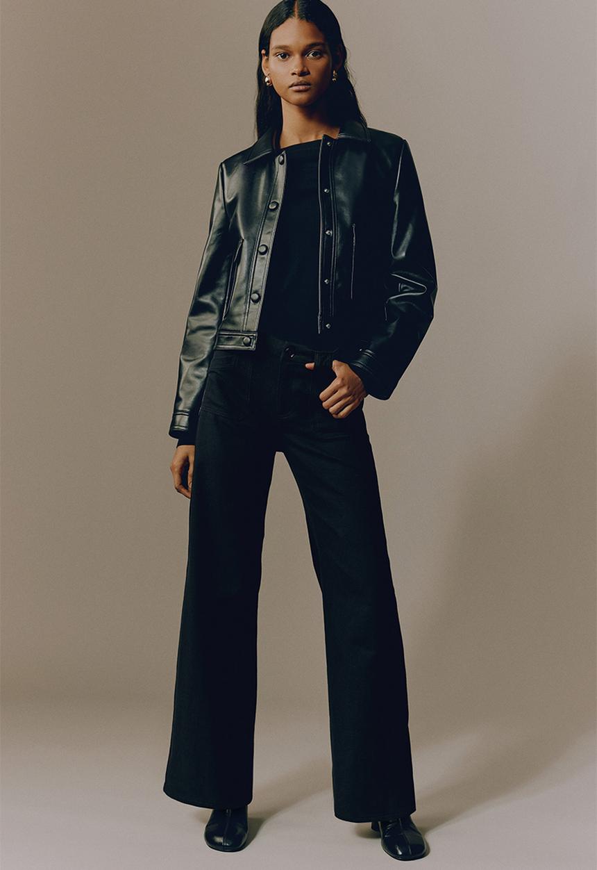 H&M - Wide twill trousers - black