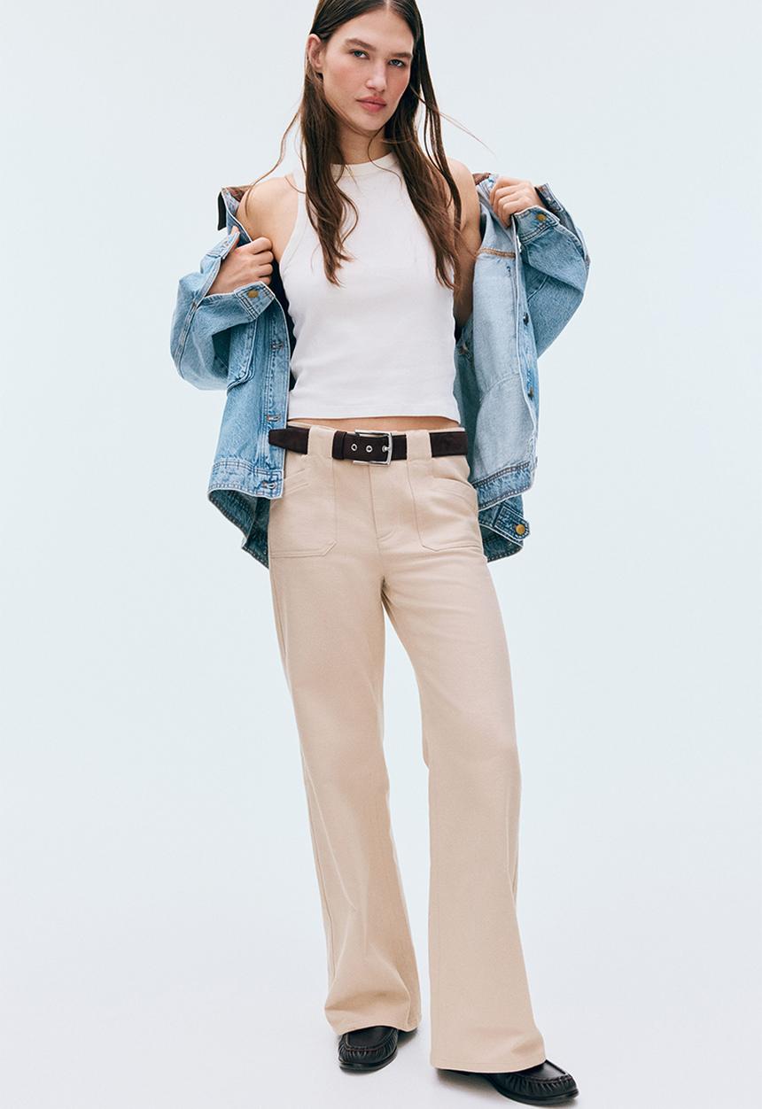 H&M - Wide twill trousers - beige