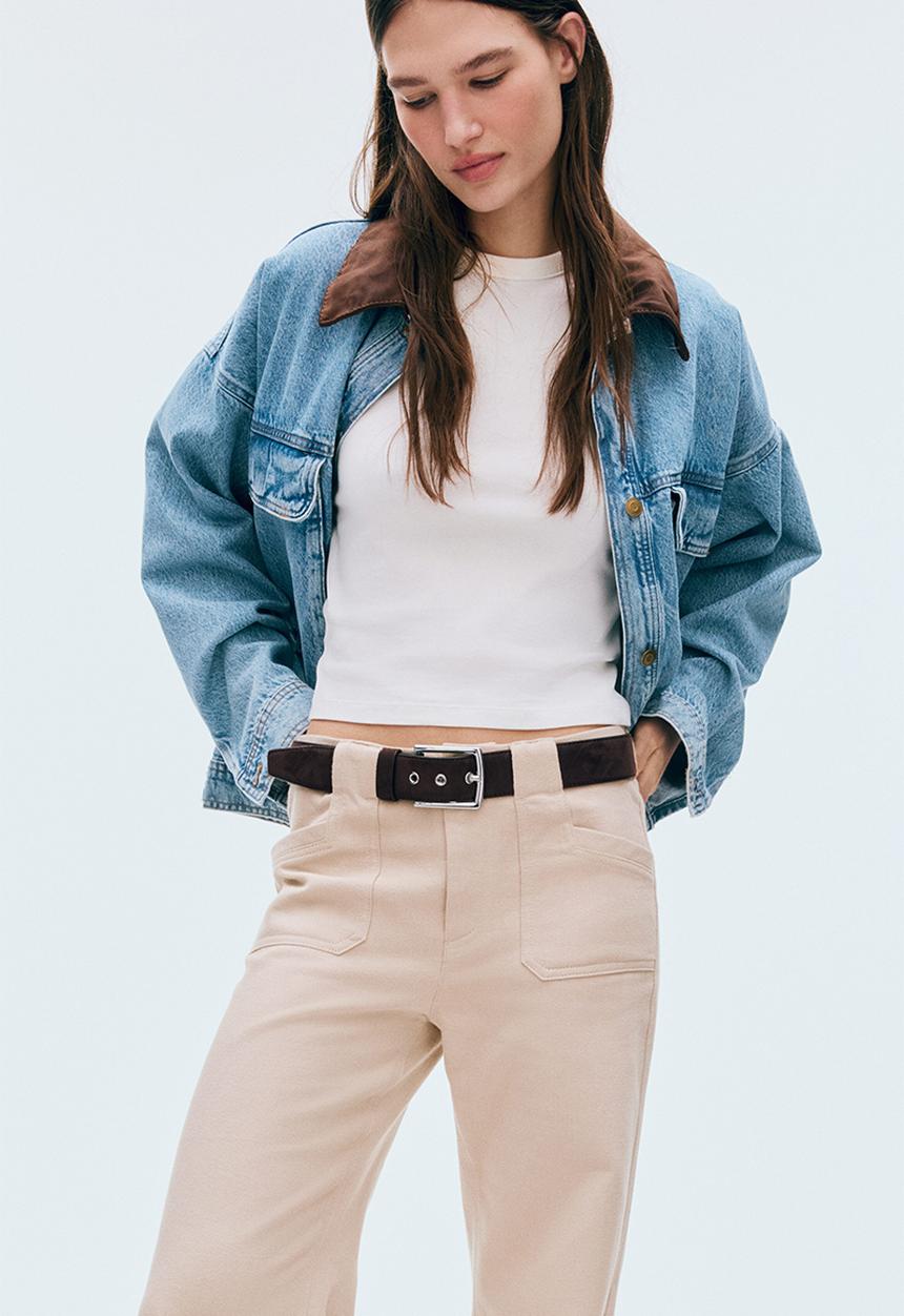 H&M - Wide twill trousers - beige