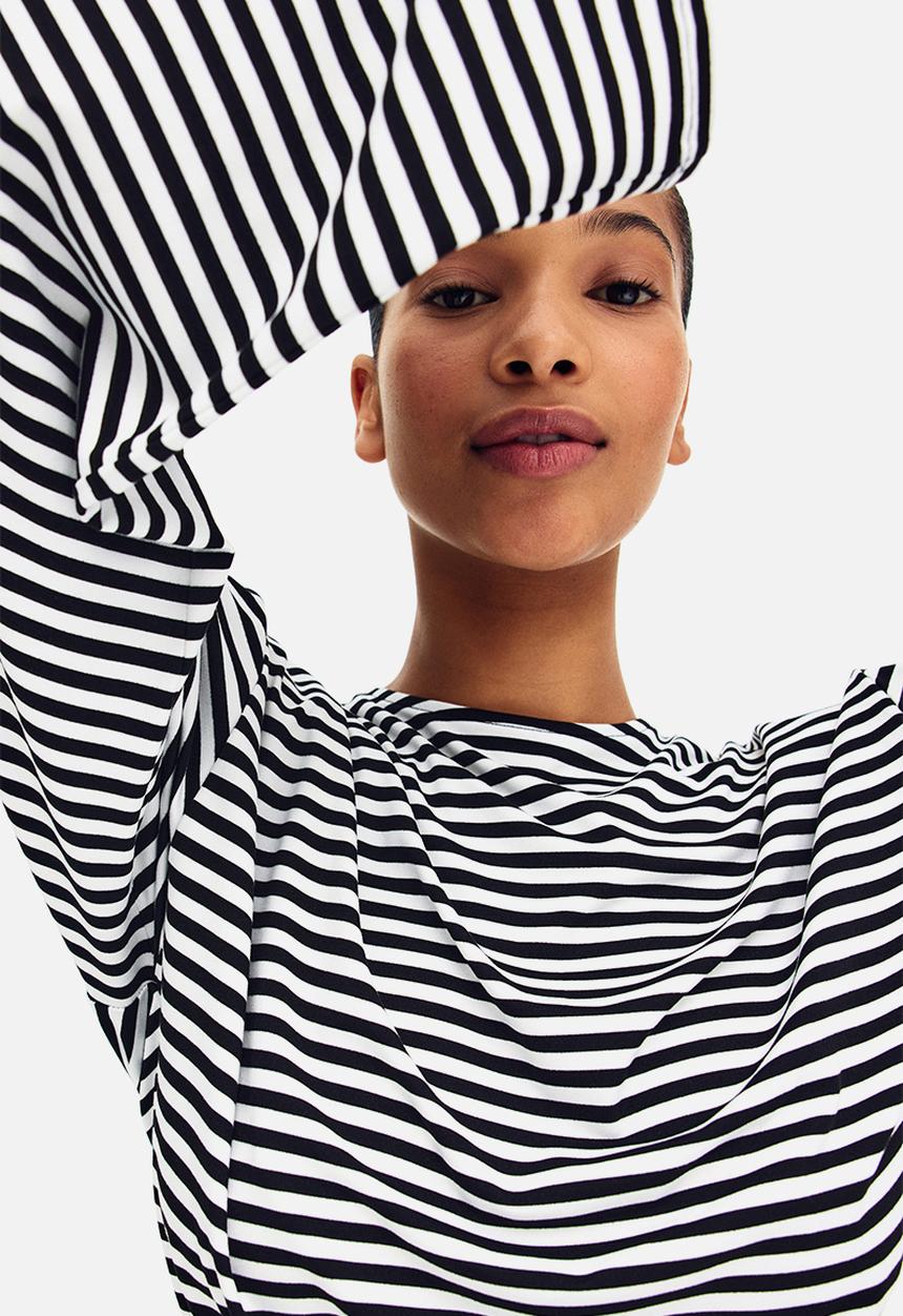 H&M - Gathered jersey top - white/striped