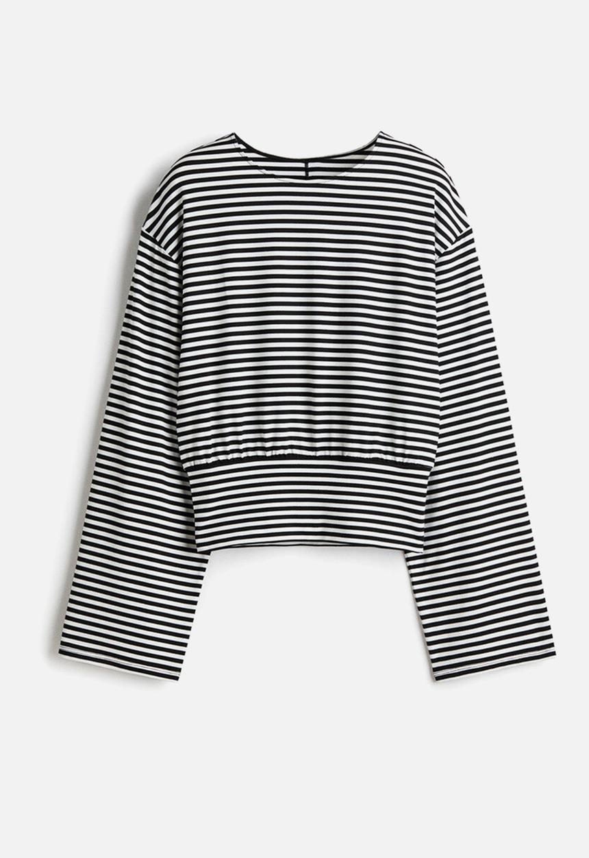 H&M - Gathered jersey top - white/striped