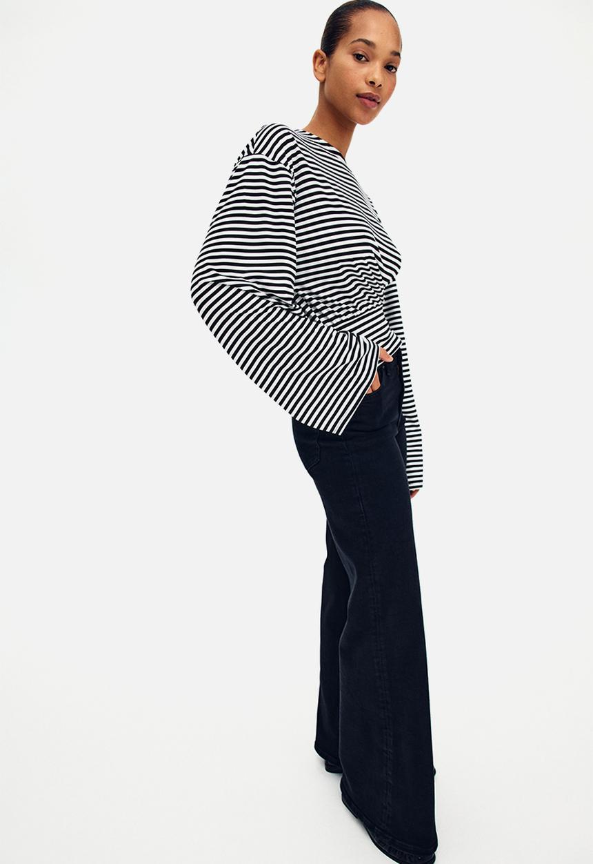 H&M - Gathered jersey top - white/striped