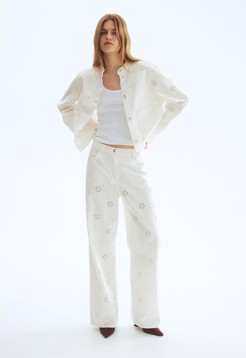 H&M - Broderie anglaise twill trousers - white
