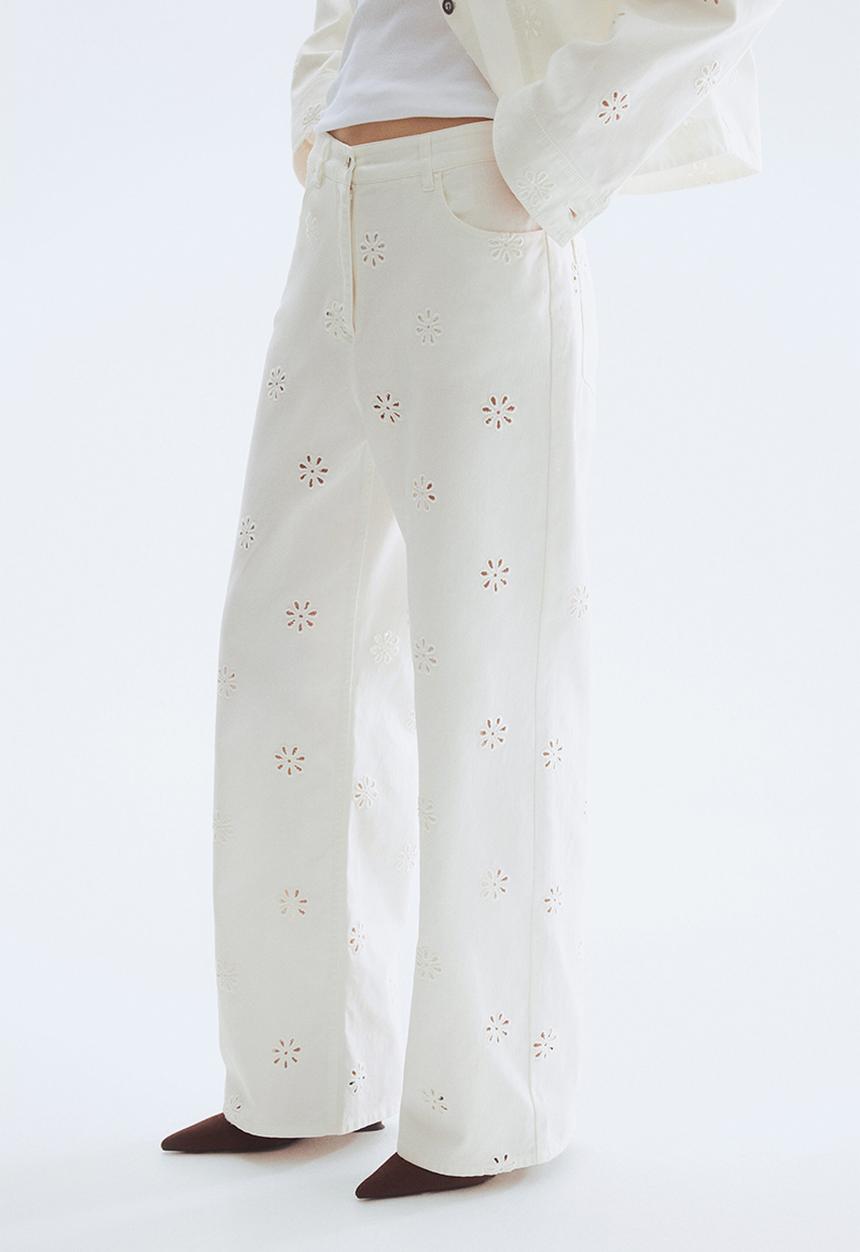 H&M - Broderie anglaise twill trousers - white