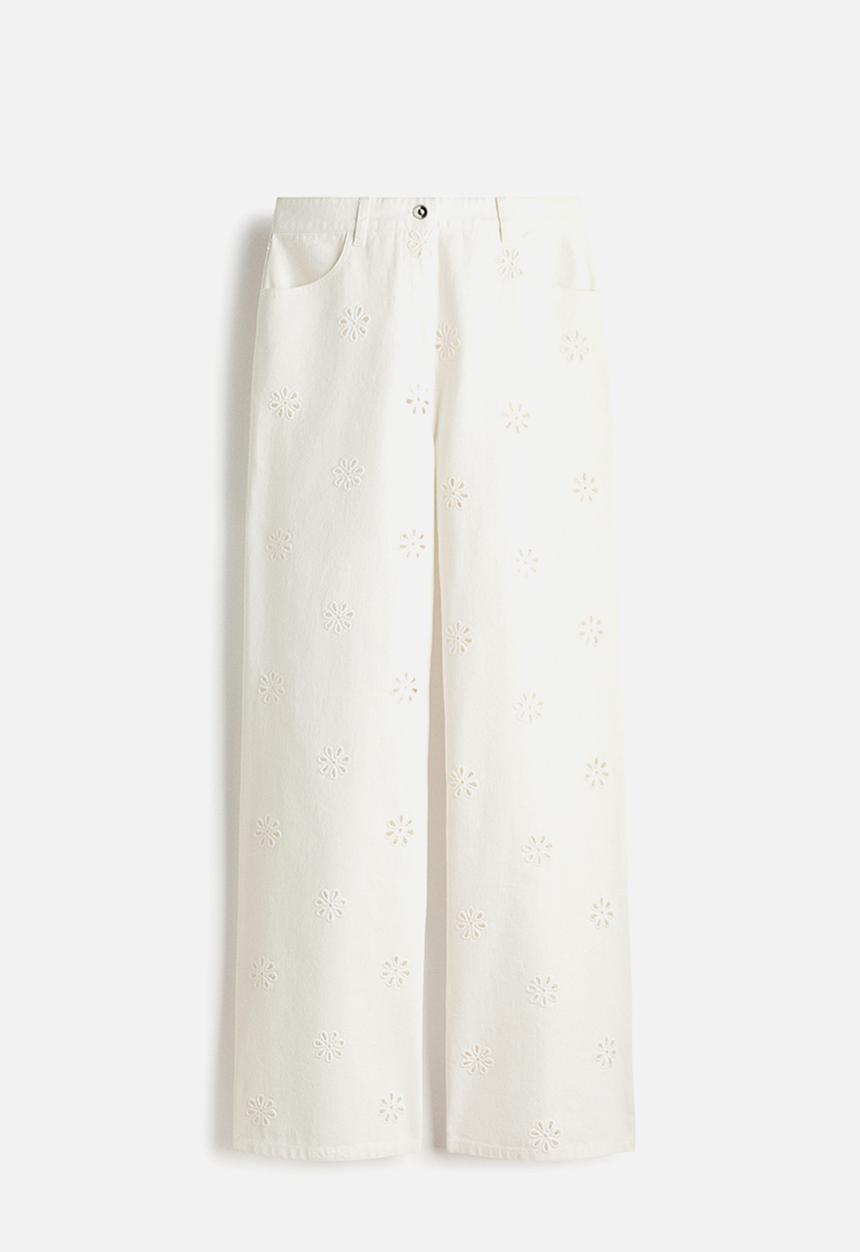 H&M - Broderie anglaise twill trousers - white