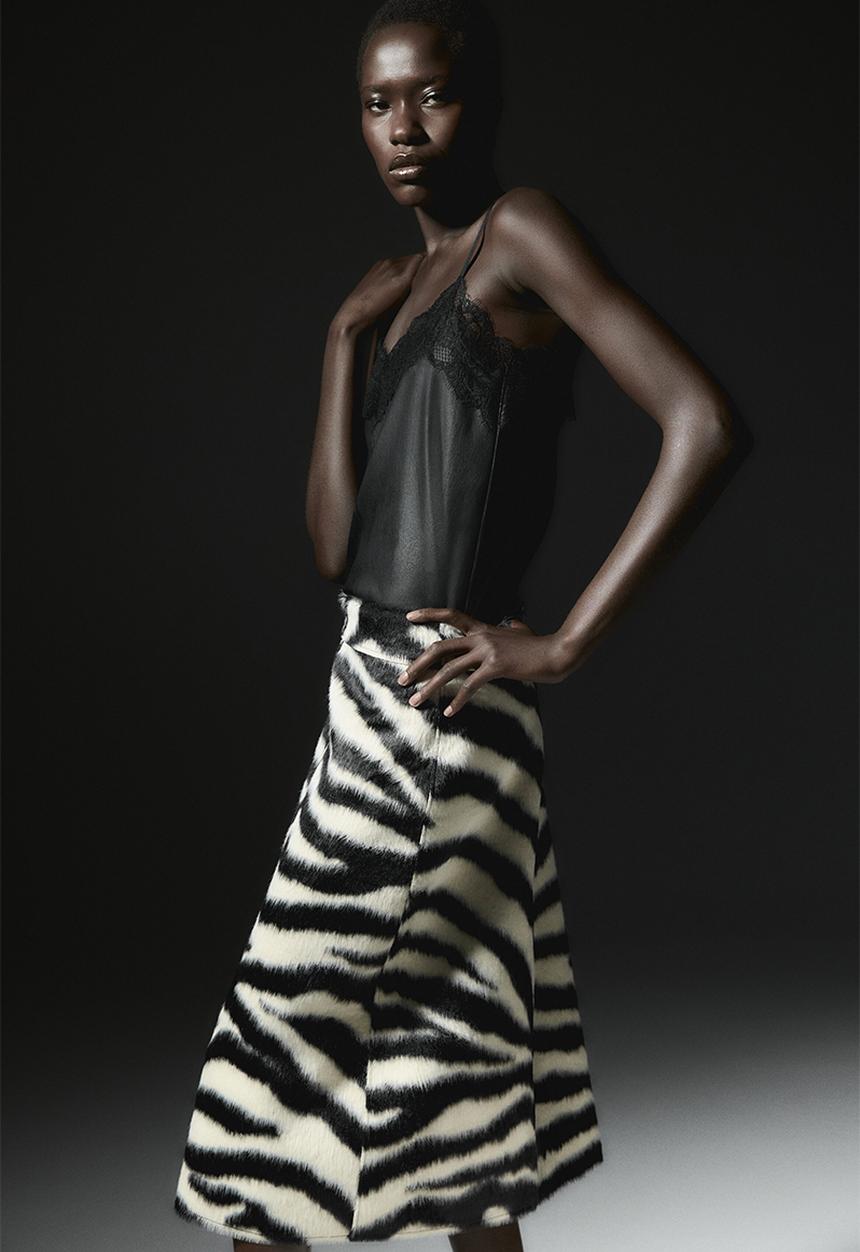 H&M - Zip-front skirt - black/zebra print
