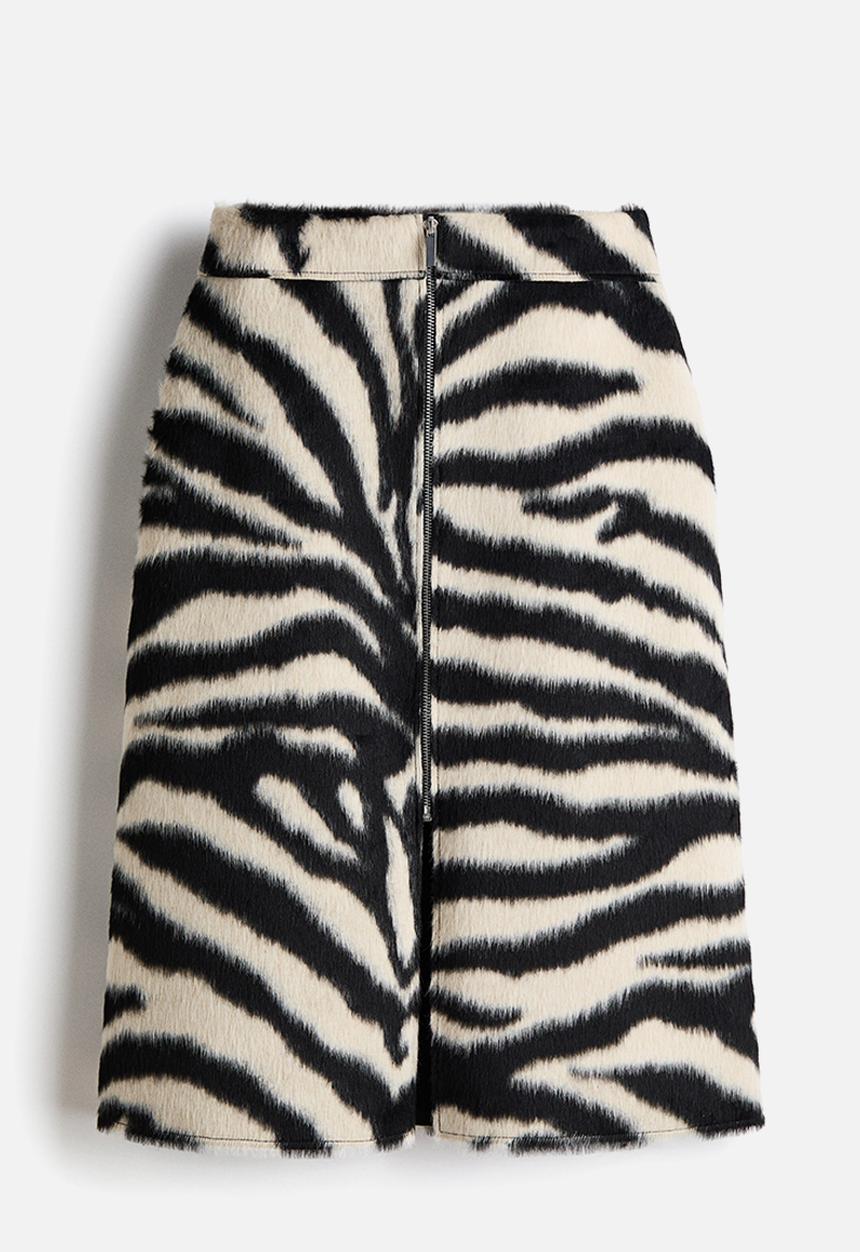 H&M - Zip-front skirt - black/zebra print