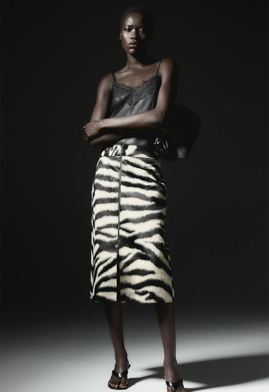 H&M - Zip-front skirt - black/zebra print