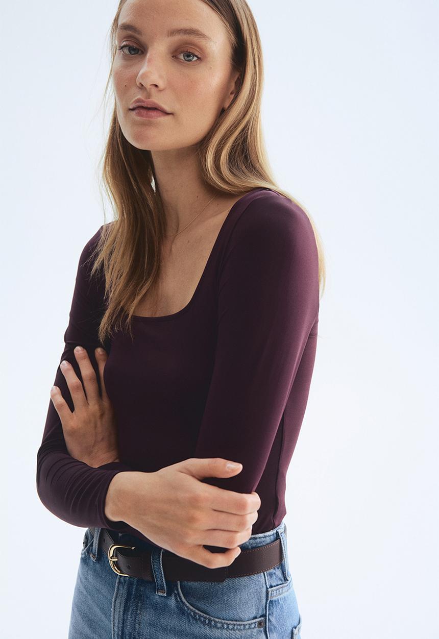 H&M - Long-sleeved thong body - plum purple