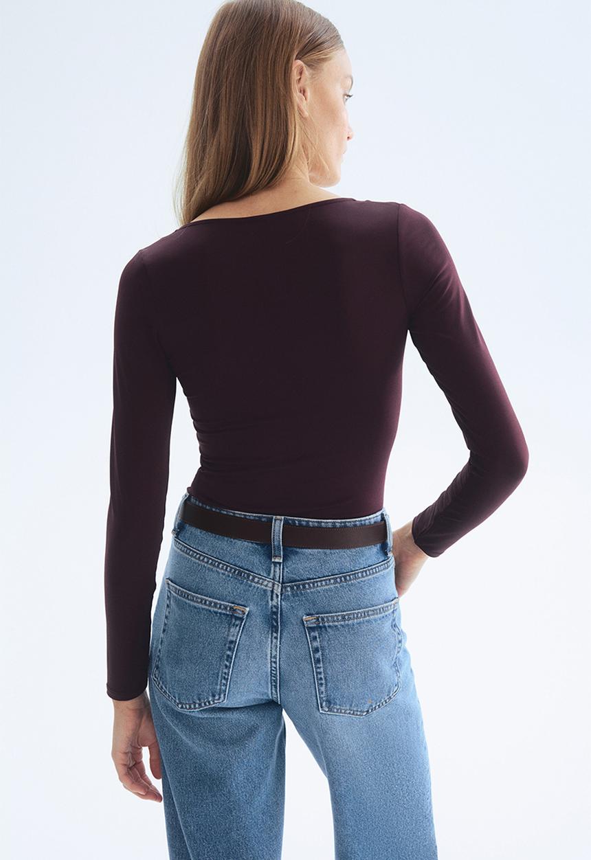 H&M - Long-sleeved thong body - plum purple